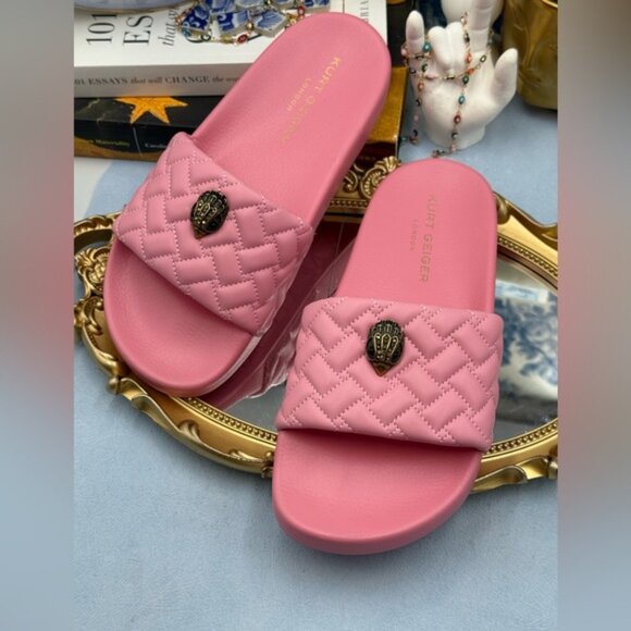 🆕 KURT GEIGER LONDON 🧿 NWOT Meena Eagle Quilted Slide, Pink - Sz 38 US 7.5 - Picture 9 of 14